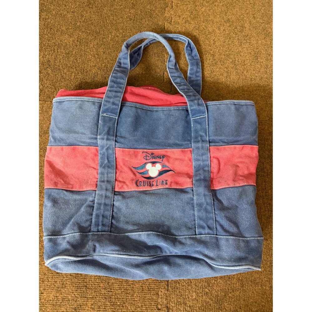 Disney Cruise Line Red Canvas‎ Tote Bag Mickey Mouse Logo Zippered Travel Bag